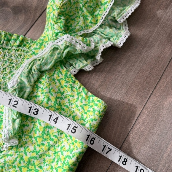 Tuckernuck Lemon Grove ruffle floral apron cotton midi dress green size medium - Picture 6 of 7